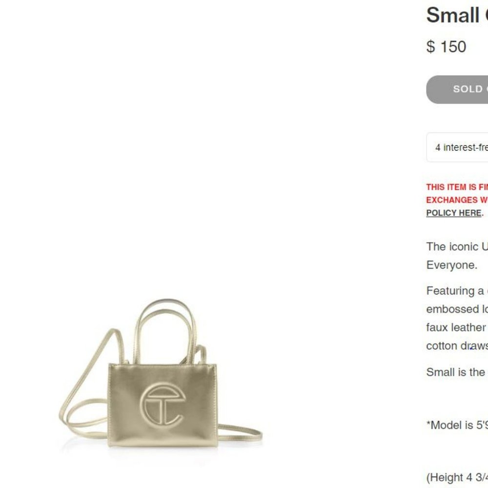 Telfar Gold Small Shopper Bag- *Brand New With Tags*